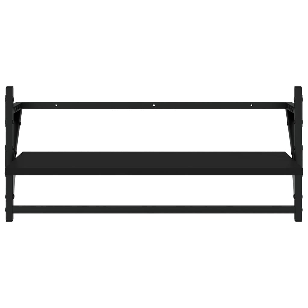 4-delige Wandschappenset met stangen bewerkt hout zwart is nu te koop bij PeponiXL, paradijselijk wonen!