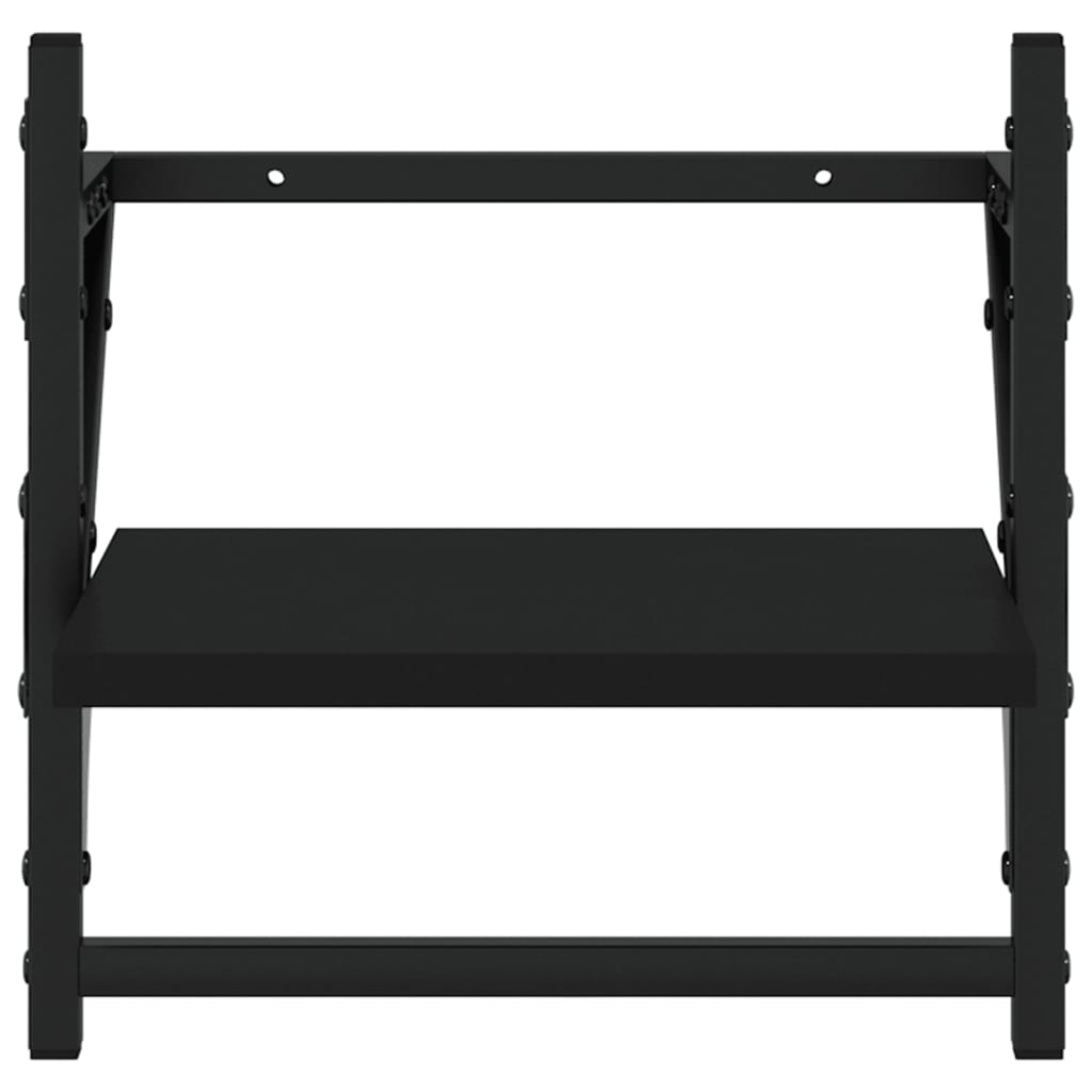 4-delige Wandschappenset met stangen bewerkt hout zwart is nu te koop bij PeponiXL, paradijselijk wonen!