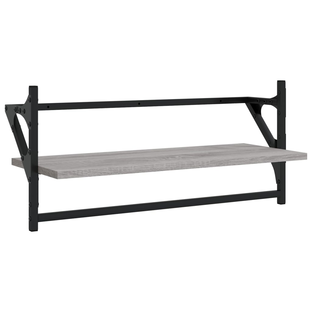 4-delige Wandschappenset met stangen bewerkt hout grijs sonoma is nu te koop bij PeponiXL, paradijselijk wonen!
