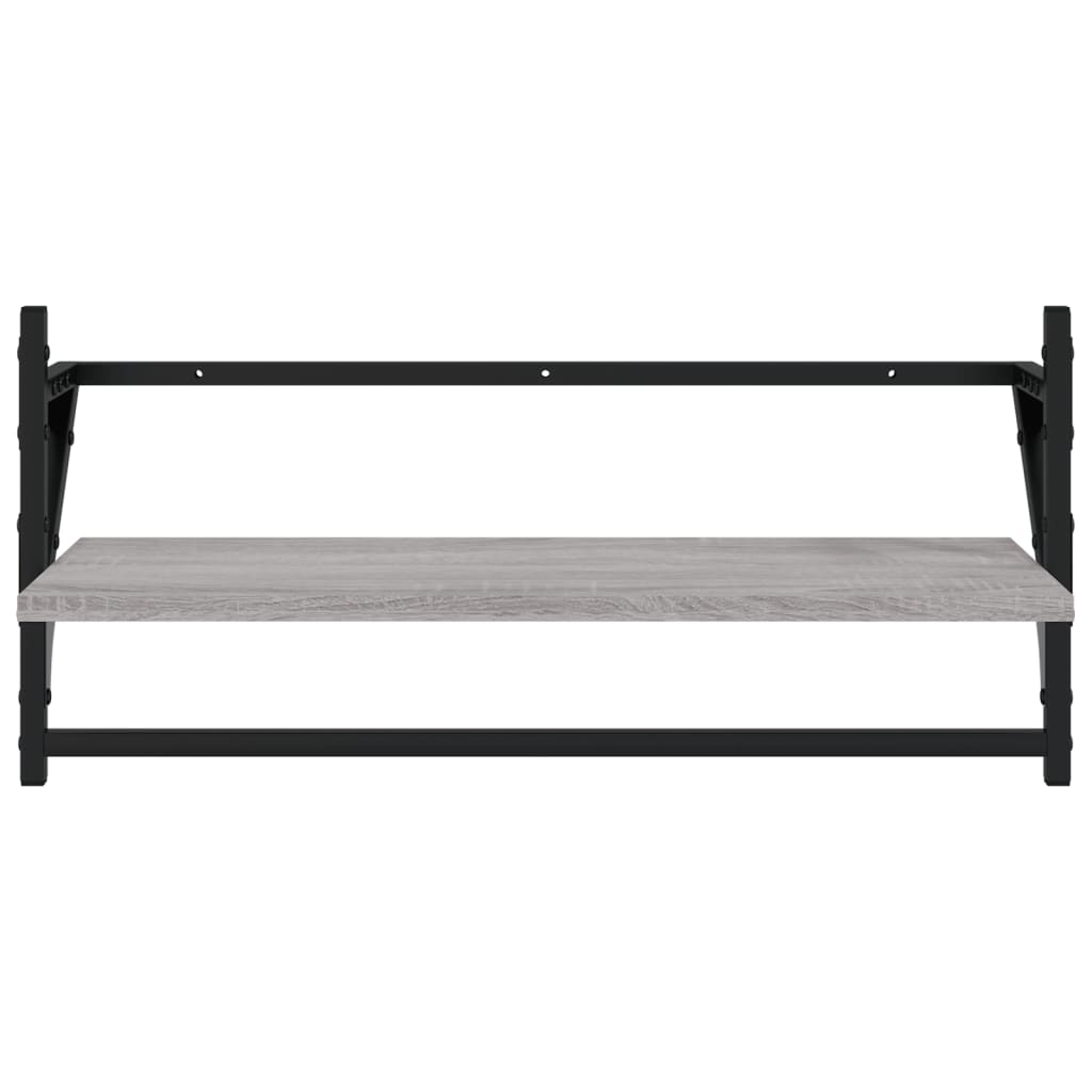 4-delige Wandschappenset met stangen bewerkt hout grijs sonoma is nu te koop bij PeponiXL, paradijselijk wonen!