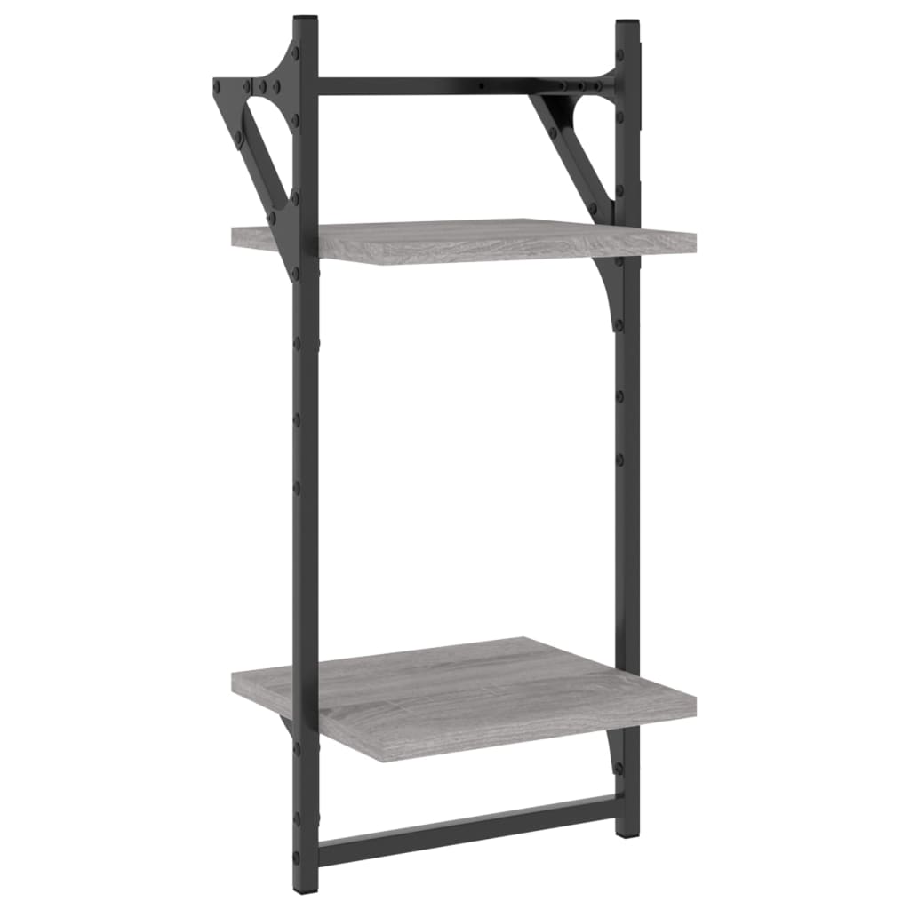4-delige Wandschappenset met stangen bewerkt hout grijs sonoma is nu te koop bij PeponiXL, paradijselijk wonen!
