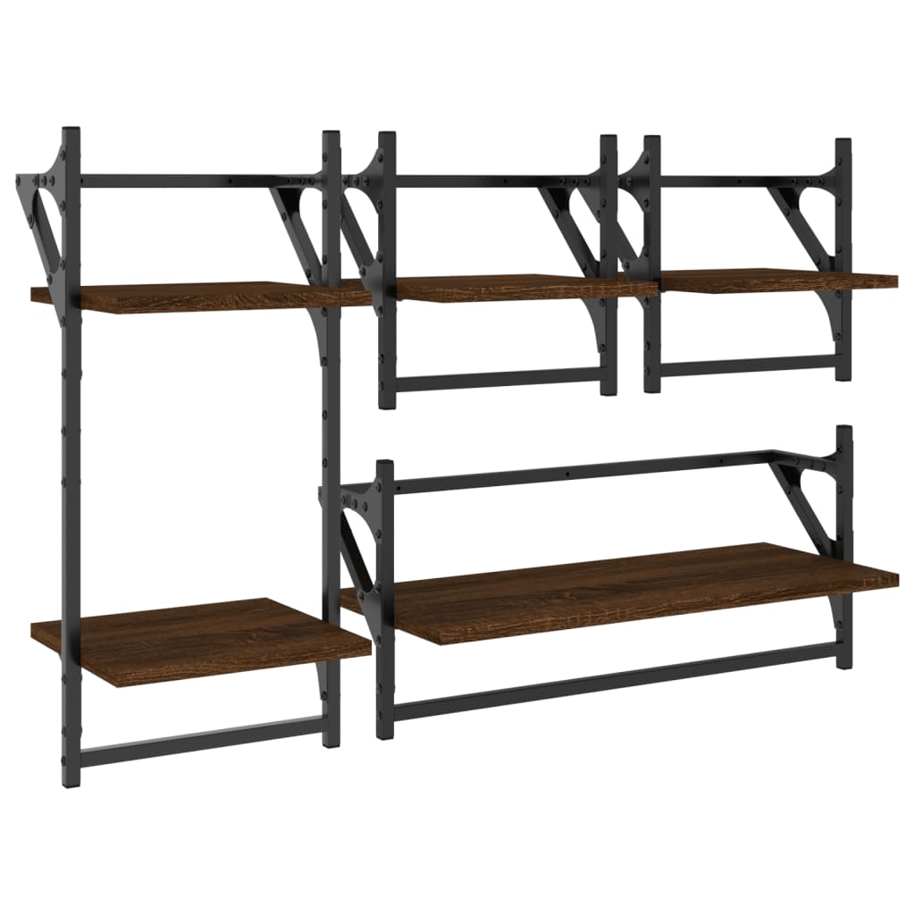 4-delige Wandschappenset met stangen bewerkt hout bruineiken is nu te koop bij PeponiXL, paradijselijk wonen!