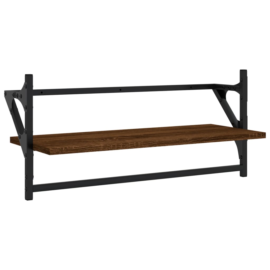4-delige Wandschappenset met stangen bewerkt hout bruineiken is nu te koop bij PeponiXL, paradijselijk wonen!