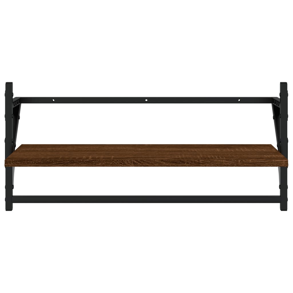 4-delige Wandschappenset met stangen bewerkt hout bruineiken is nu te koop bij PeponiXL, paradijselijk wonen!