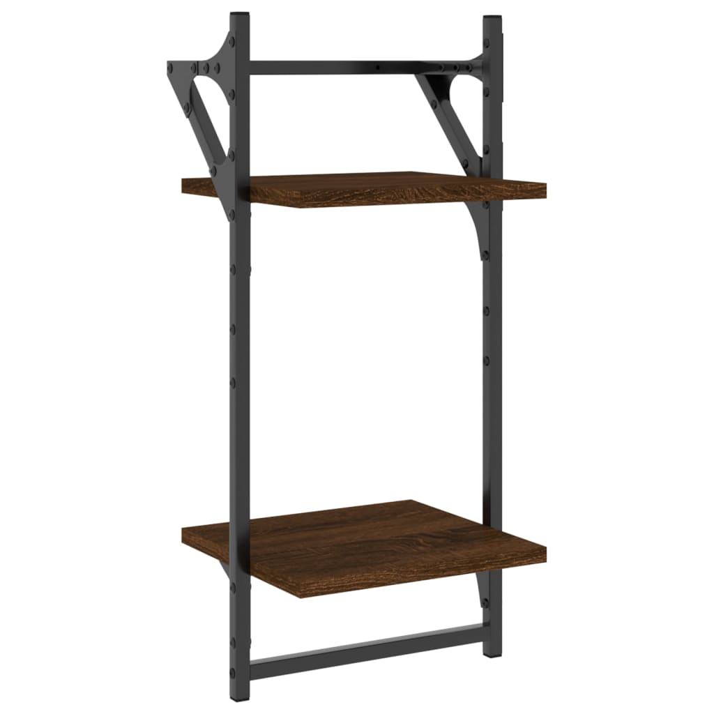 4-delige Wandschappenset met stangen bewerkt hout bruineiken is nu te koop bij PeponiXL, paradijselijk wonen!