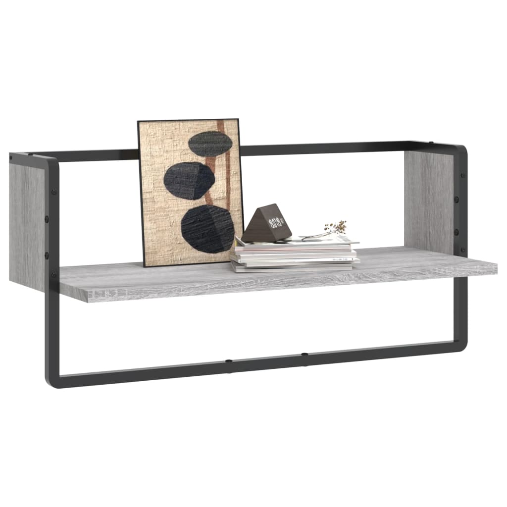 Wandschap met stang 65x25x30 cm grijs sonoma eikenkleurig is nu te koop bij PeponiXL, paradijselijk wonen!
