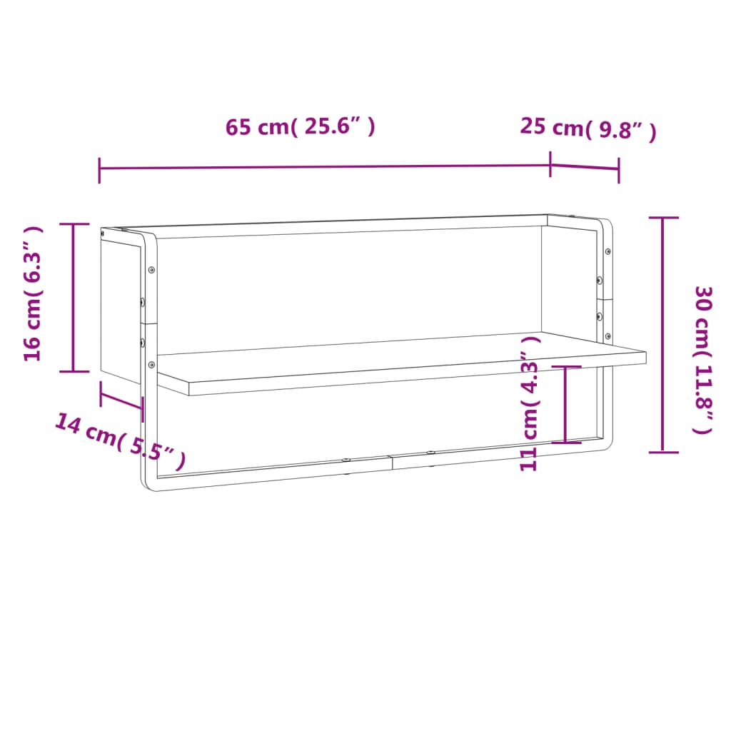 Wandschap met stang 65x25x30 cm grijs sonoma eikenkleurig is nu te koop bij PeponiXL, paradijselijk wonen!
