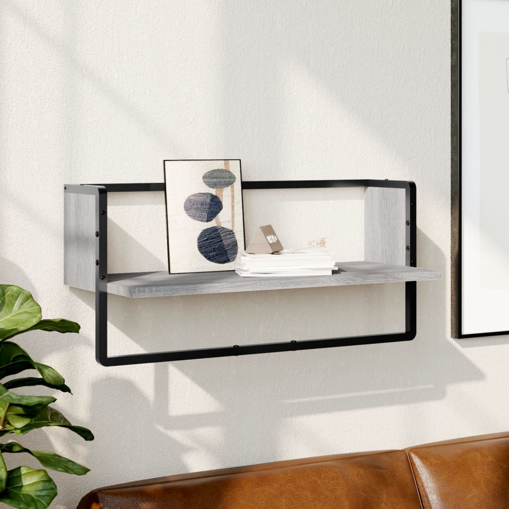 Wandschap met stang 65x25x30 cm grijs sonoma eikenkleurig is nu te koop bij PeponiXL, paradijselijk wonen!
