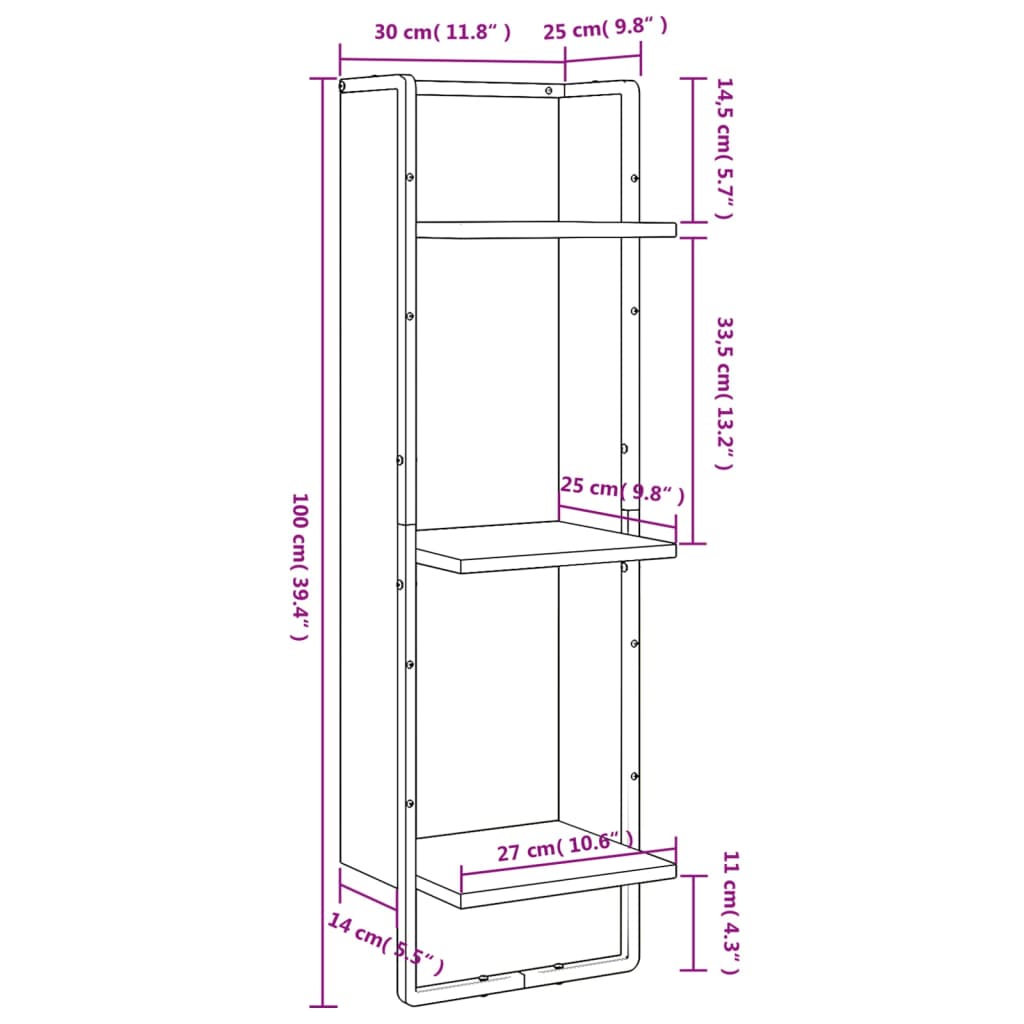 Wandrek 3-laags 30x25x100 cm bewerkt hout bruin eikenkleur is nu te koop bij PeponiXL, paradijselijk wonen!