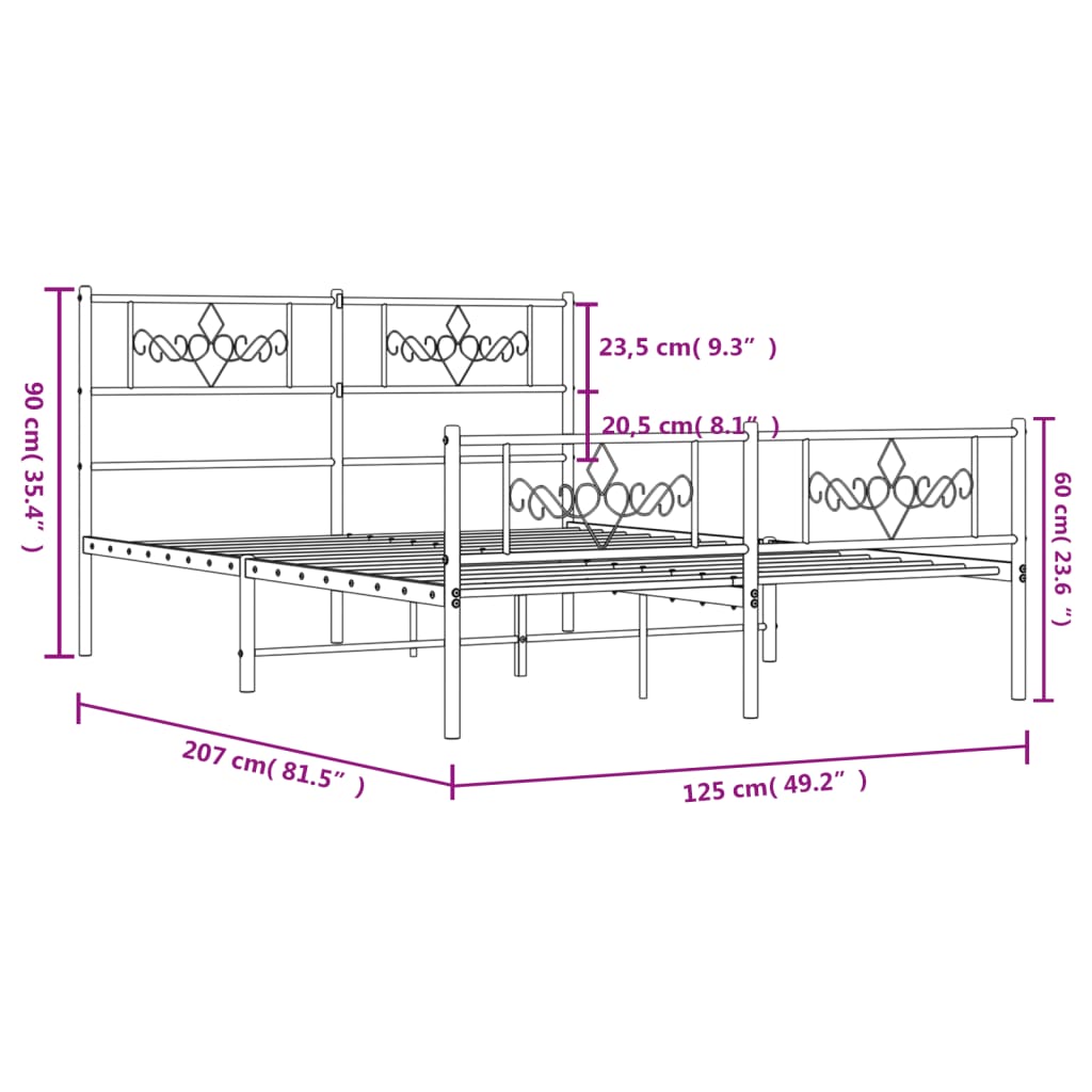 Bedframe met hoofd- en voeteneinde metaal zwart 120x200 cm is nu te koop bij PeponiXL, paradijselijk wonen!