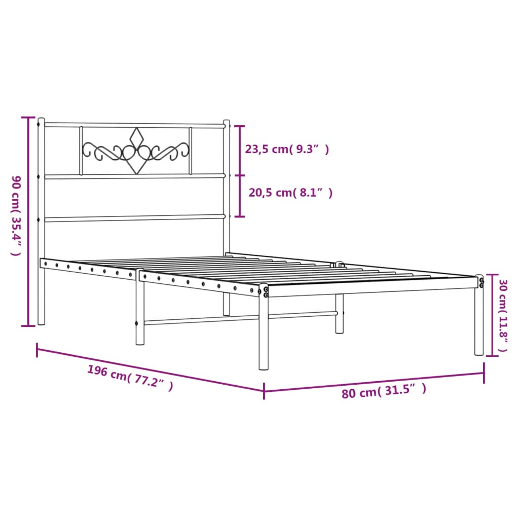 Bedframe met hoofdbord zonder matras metaal wit 75x190 cm is nu te koop bij PeponiXL, paradijselijk wonen!