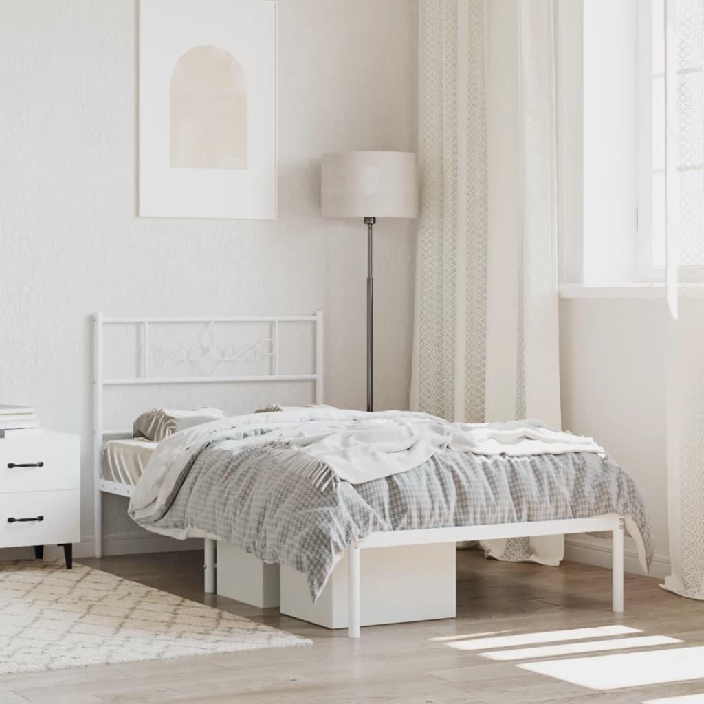 Bedframe met hoofdbord zonder matras metaal wit 75x190 cm is nu te koop bij PeponiXL, paradijselijk wonen!