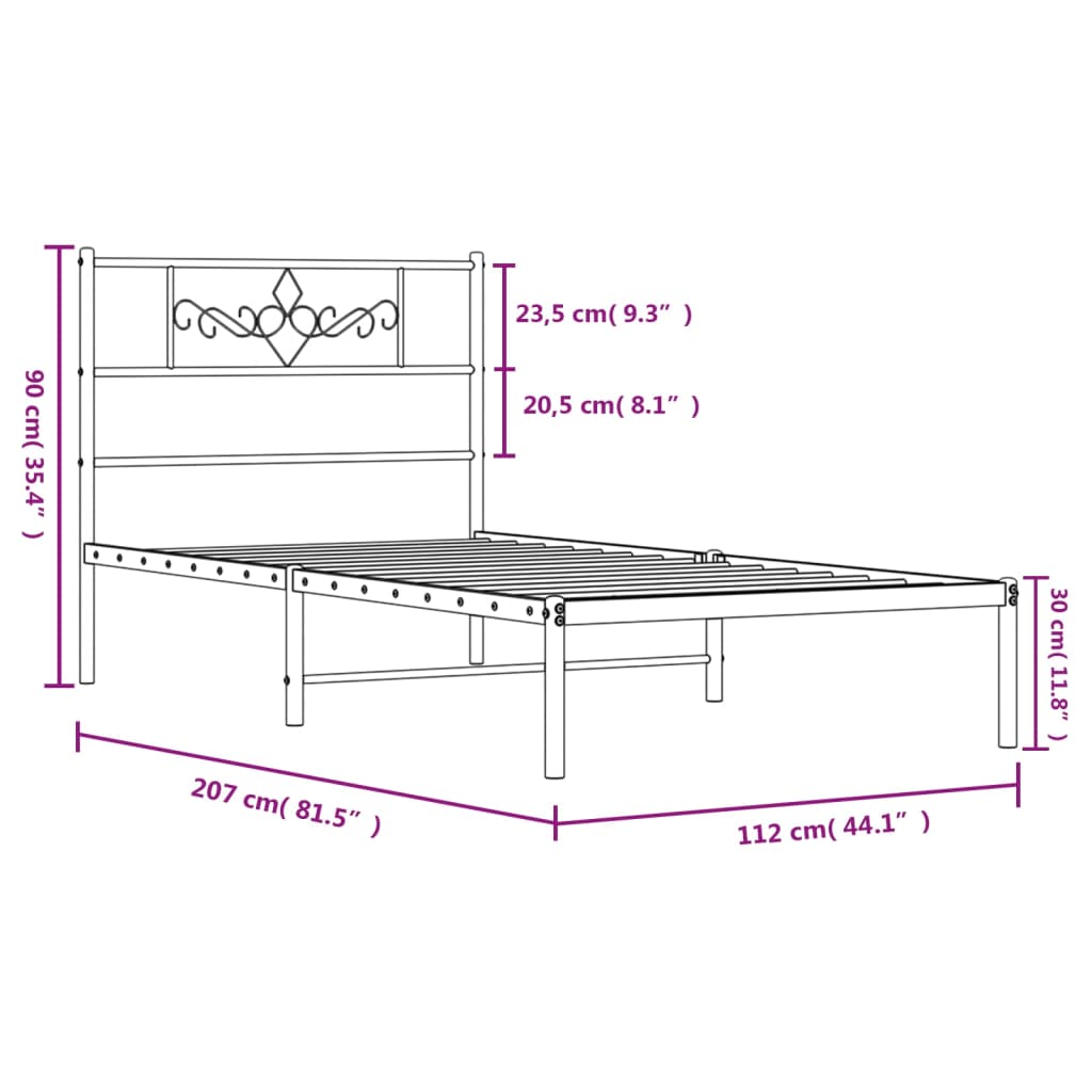 Bedframe met hoofdbord metaal wit 107x203 cm is nu te koop bij PeponiXL, paradijselijk wonen!