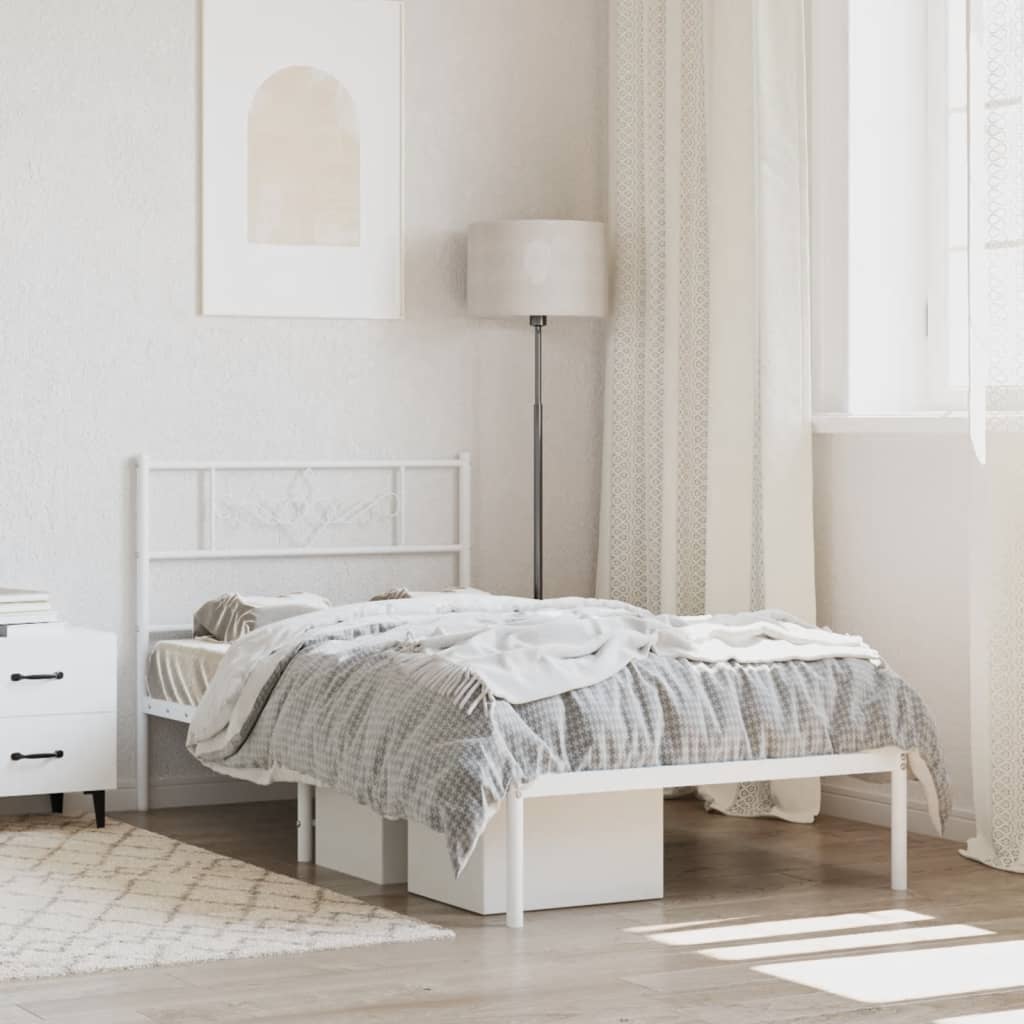 Bedframe met hoofdbord metaal wit 107x203 cm is nu te koop bij PeponiXL, paradijselijk wonen!