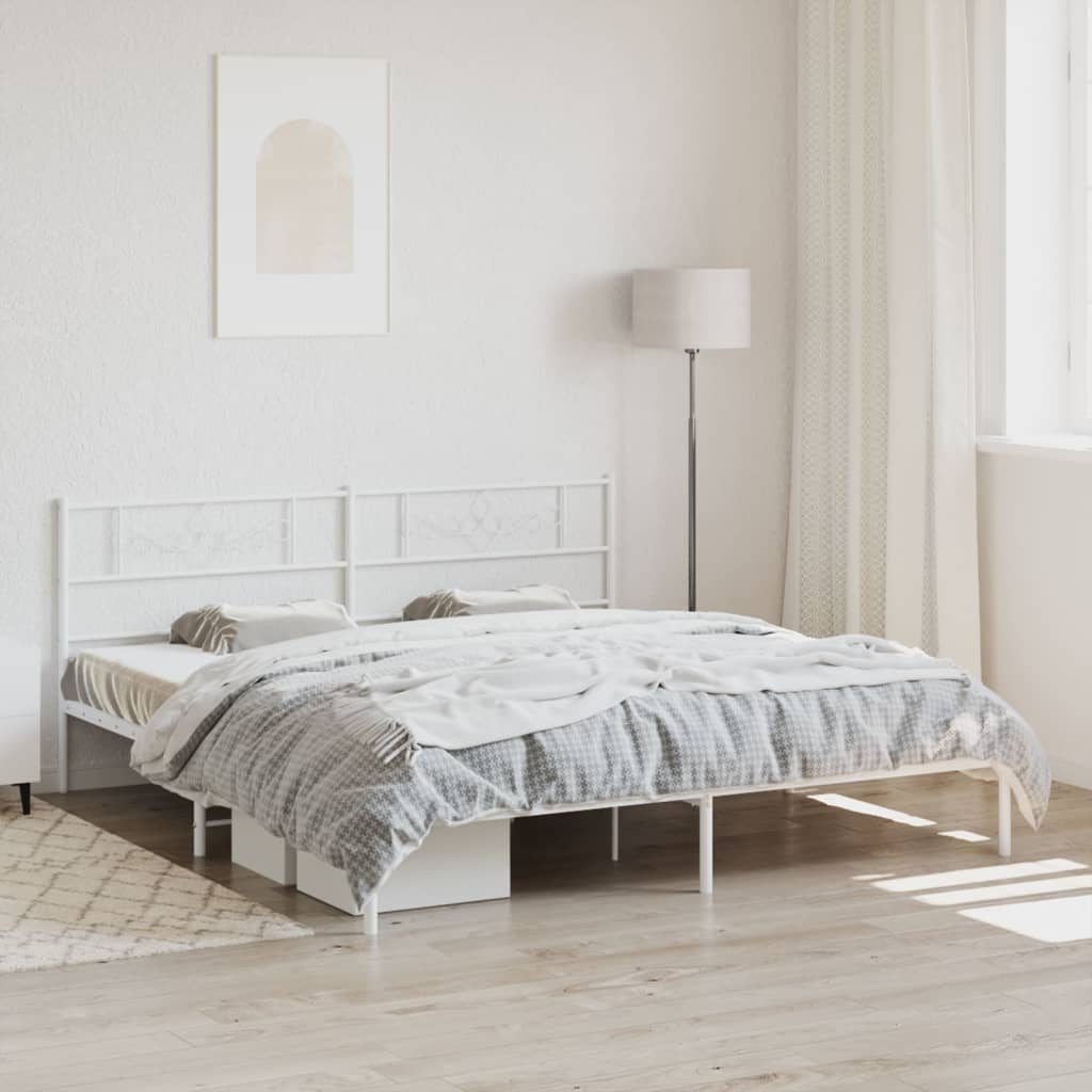 Bedframe met hoofdbord metaal wit 200x200 cm is nu te koop bij PeponiXL, paradijselijk wonen!