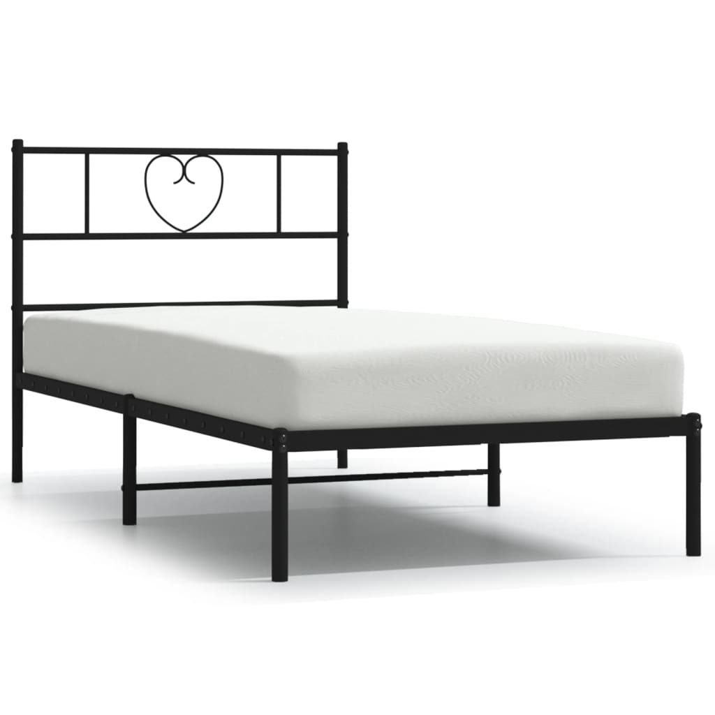 Bedframe met hoofdbord metaal zwart 107x203 cm is nu te koop bij PeponiXL, paradijselijk wonen!