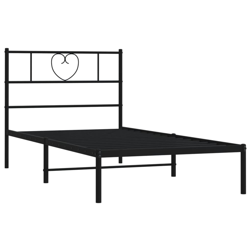 Bedframe met hoofdbord metaal zwart 107x203 cm is nu te koop bij PeponiXL, paradijselijk wonen!