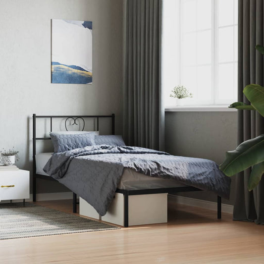 Bedframe met hoofdbord metaal zwart 107x203 cm is nu te koop bij PeponiXL, paradijselijk wonen!