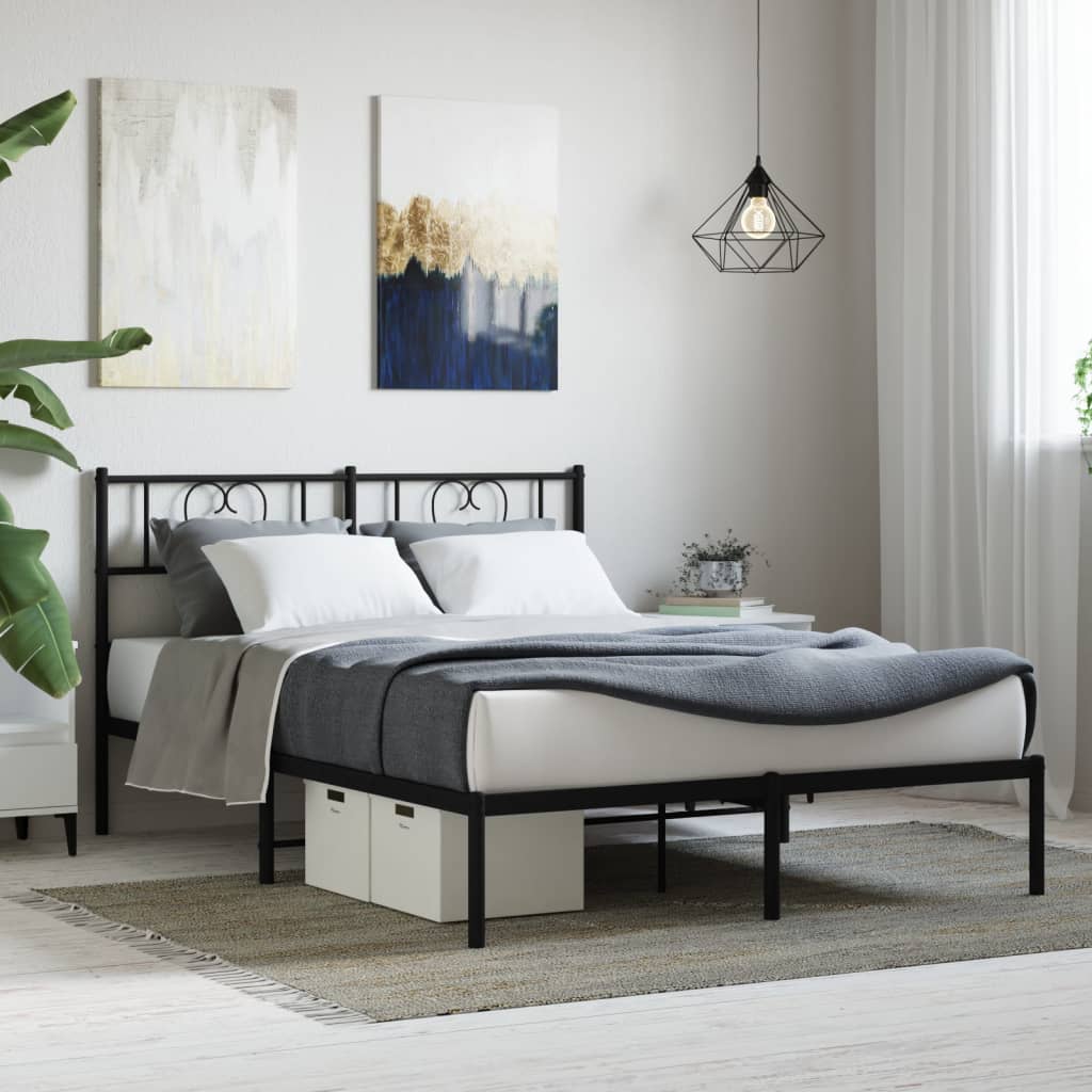Bedframe met hoofdbord metaal zwart 120x190 cm is nu te koop bij PeponiXL, paradijselijk wonen!