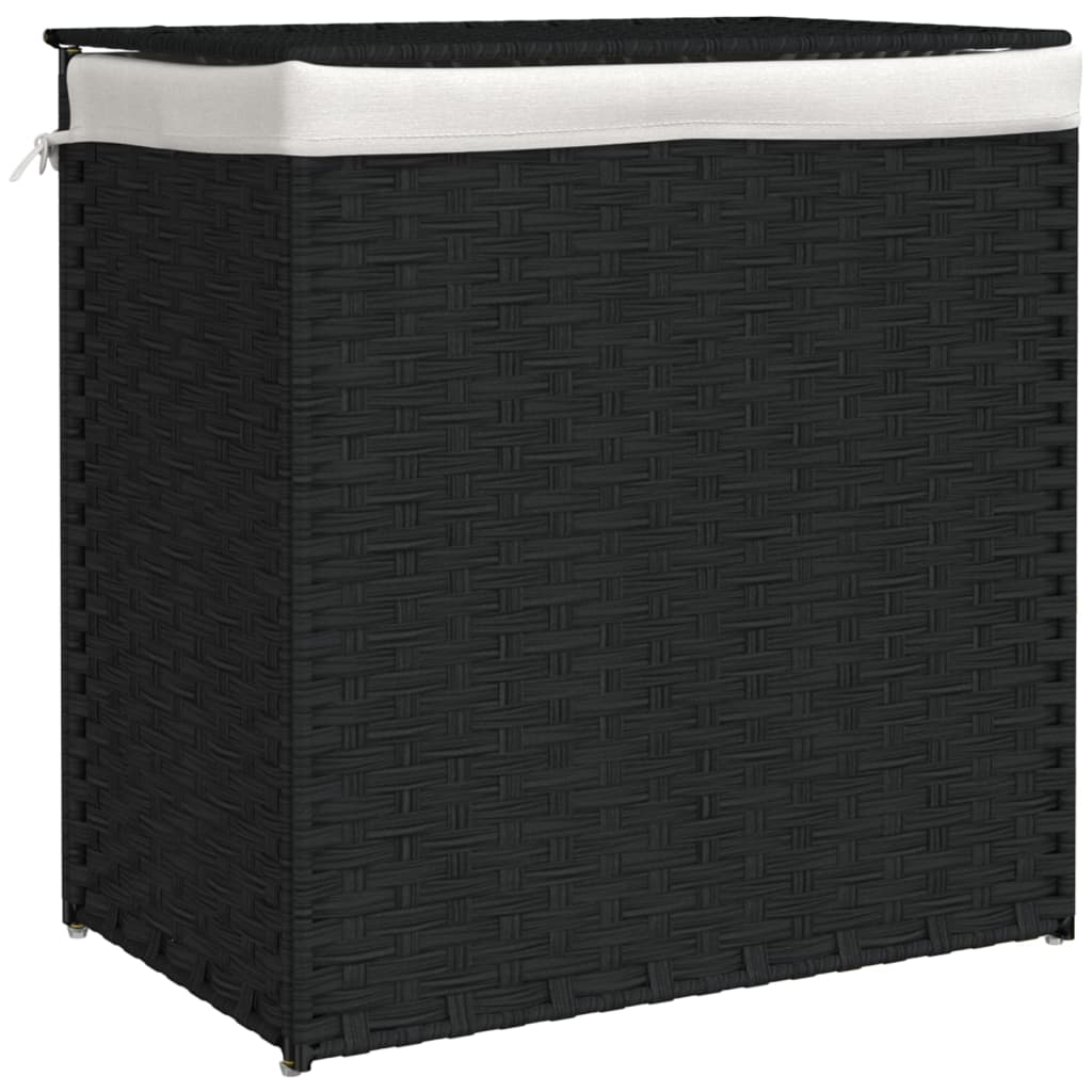 Wasmand met 2 vakken 53x35x57 cm poly rattan zwart is nu te koop bij PeponiXL, paradijselijk wonen!