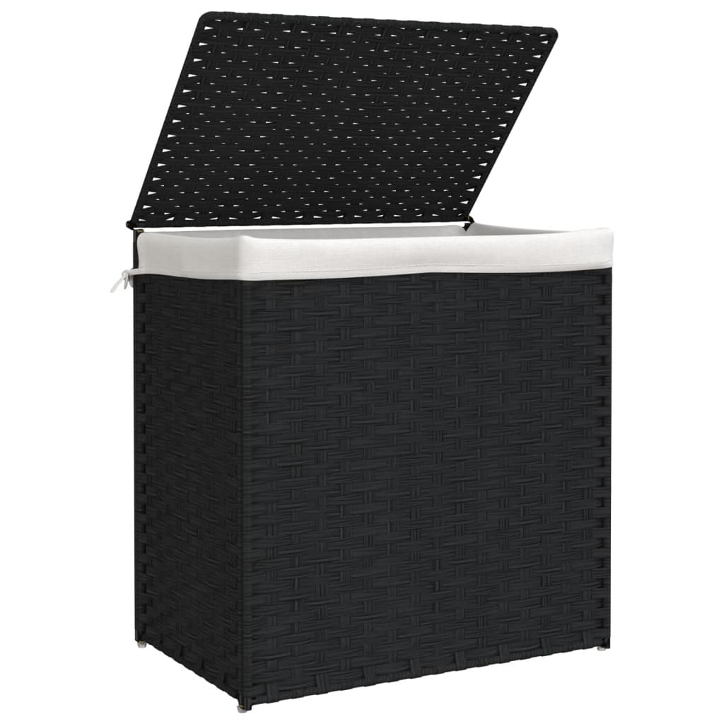 Wasmand met 2 vakken 53x35x57 cm poly rattan zwart is nu te koop bij PeponiXL, paradijselijk wonen!