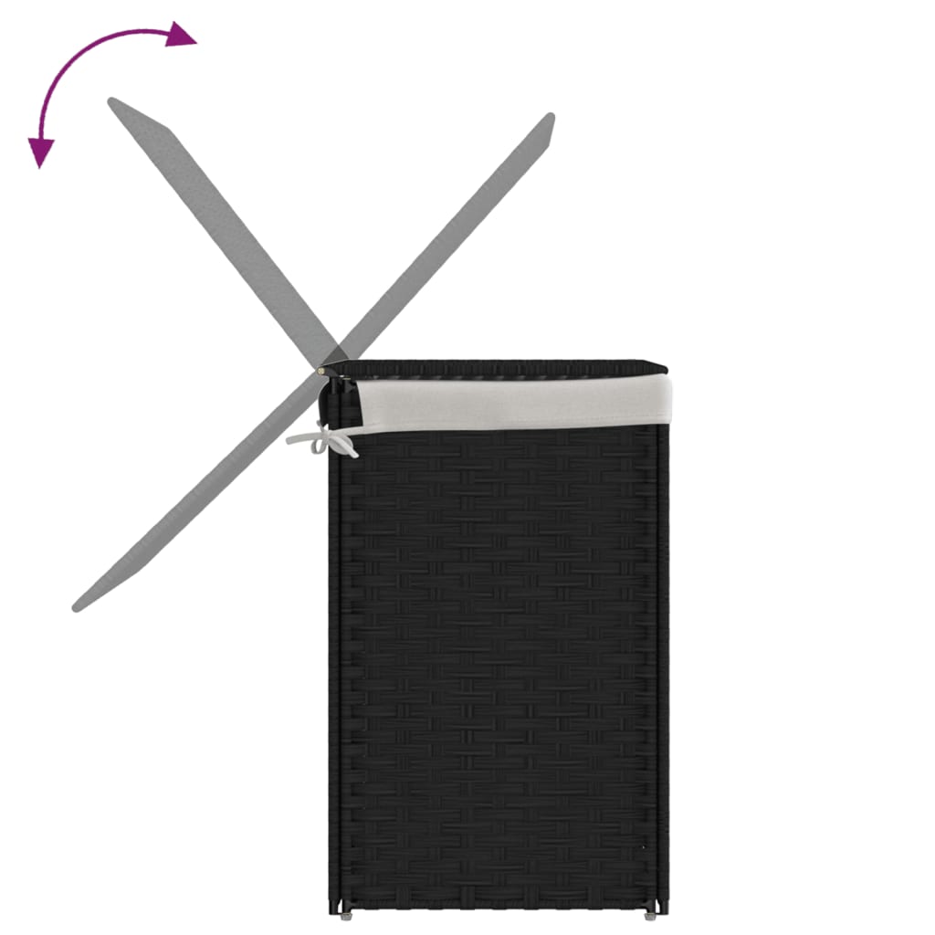 Wasmand met 2 vakken 53x35x57 cm poly rattan zwart is nu te koop bij PeponiXL, paradijselijk wonen!