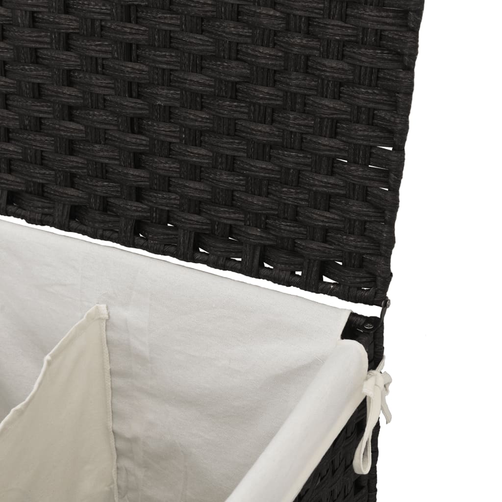 Wasmand met 2 vakken 53x35x57 cm poly rattan zwart is nu te koop bij PeponiXL, paradijselijk wonen!