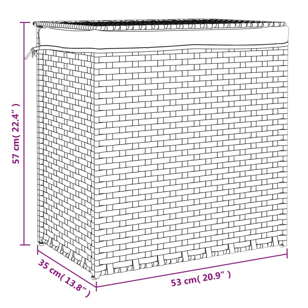Wasmand met 2 vakken 53x35x57 cm poly rattan zwart is nu te koop bij PeponiXL, paradijselijk wonen!