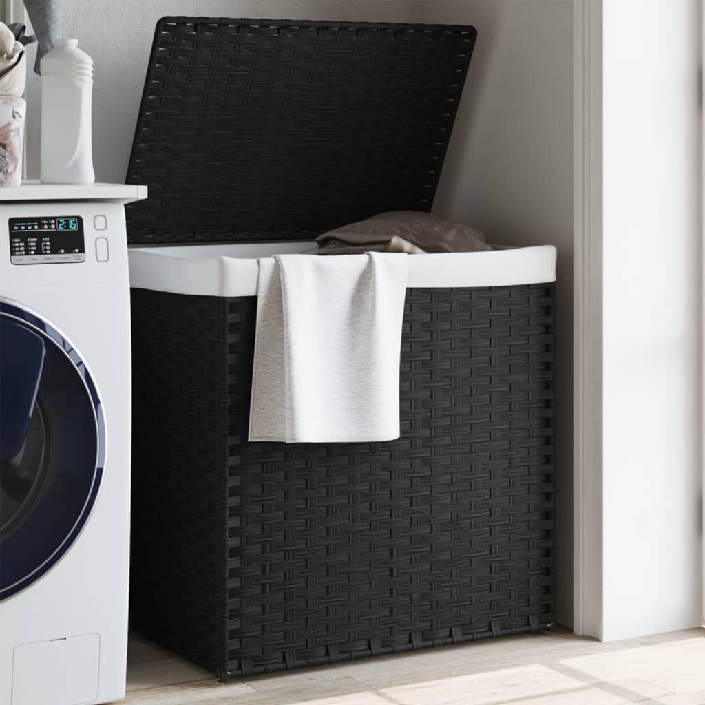 Wasmand met 2 vakken 53x35x57 cm poly rattan zwart is nu te koop bij PeponiXL, paradijselijk wonen!