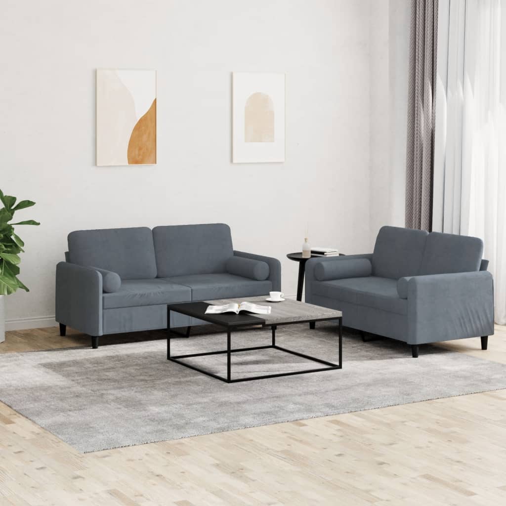 2-delige Loungeset met kussens fluweel donkergrijs is nu te koop bij PeponiXL, paradijselijk wonen!