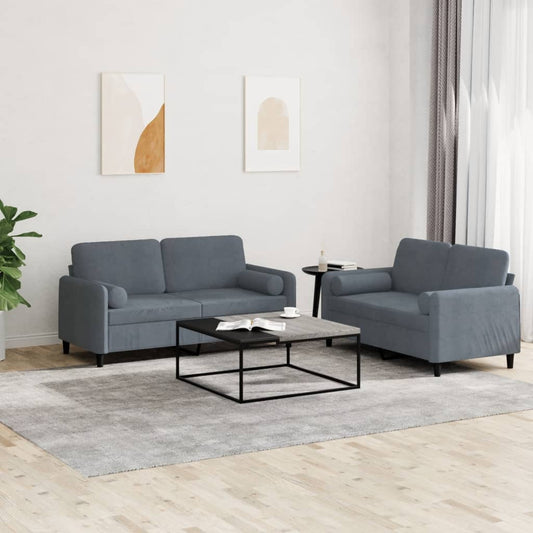 2-delige Loungeset met kussens fluweel donkergrijs is nu te koop bij PeponiXL, paradijselijk wonen!