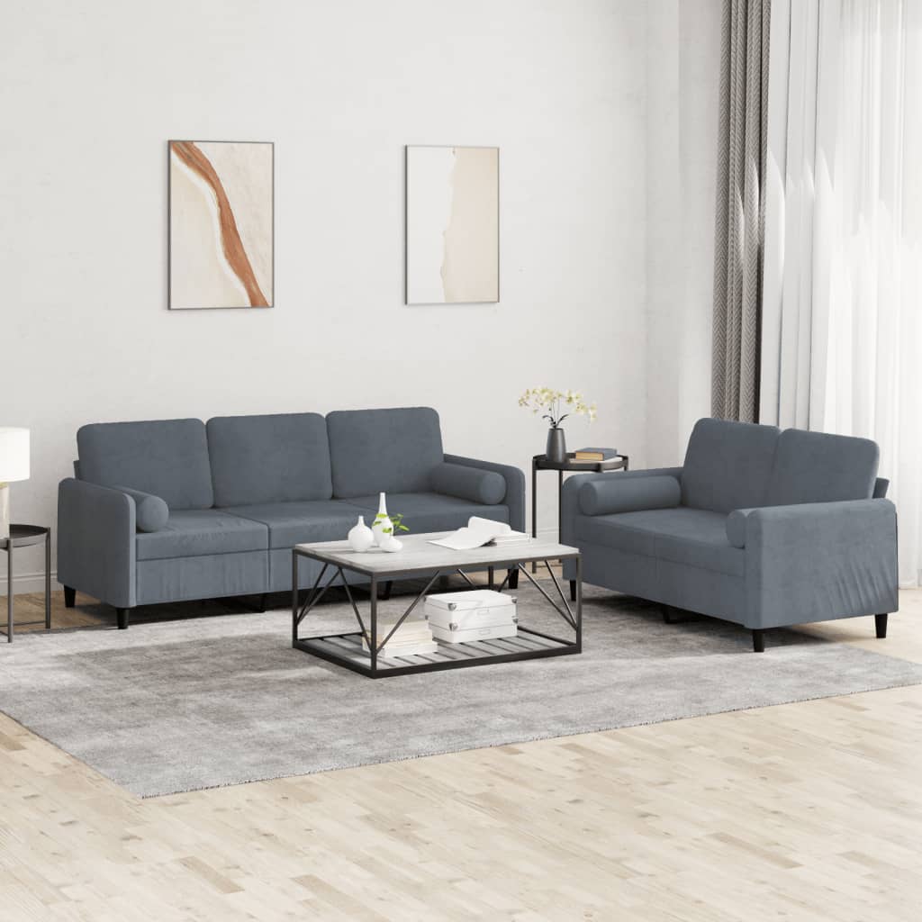 2-delige Loungeset met kussens fluweel donkergrijs is nu te koop bij PeponiXL, paradijselijk wonen!