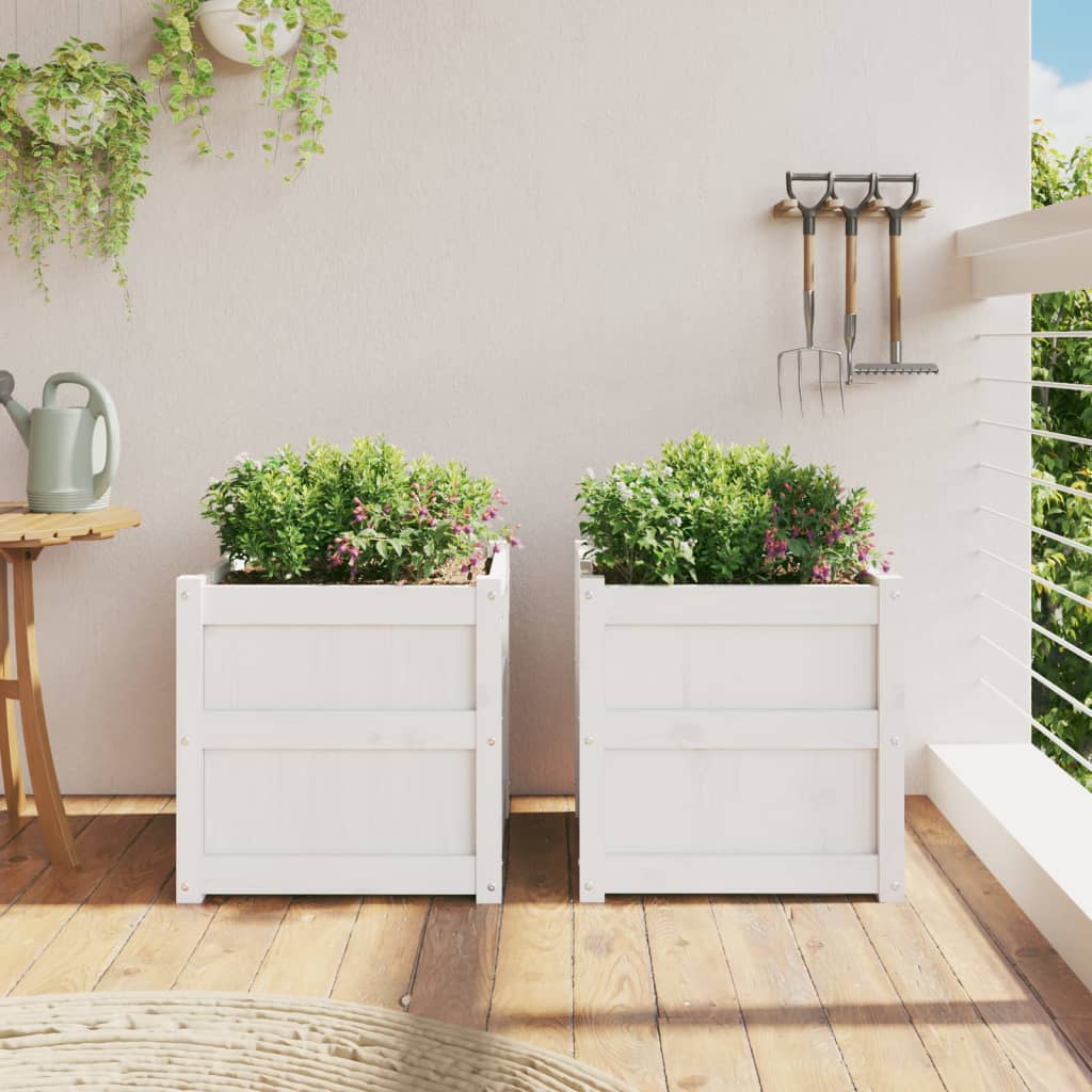 Plantenbakken 2 st cm massief grenenhout wit is nu te koop bij PeponiXL, paradijselijk wonen!