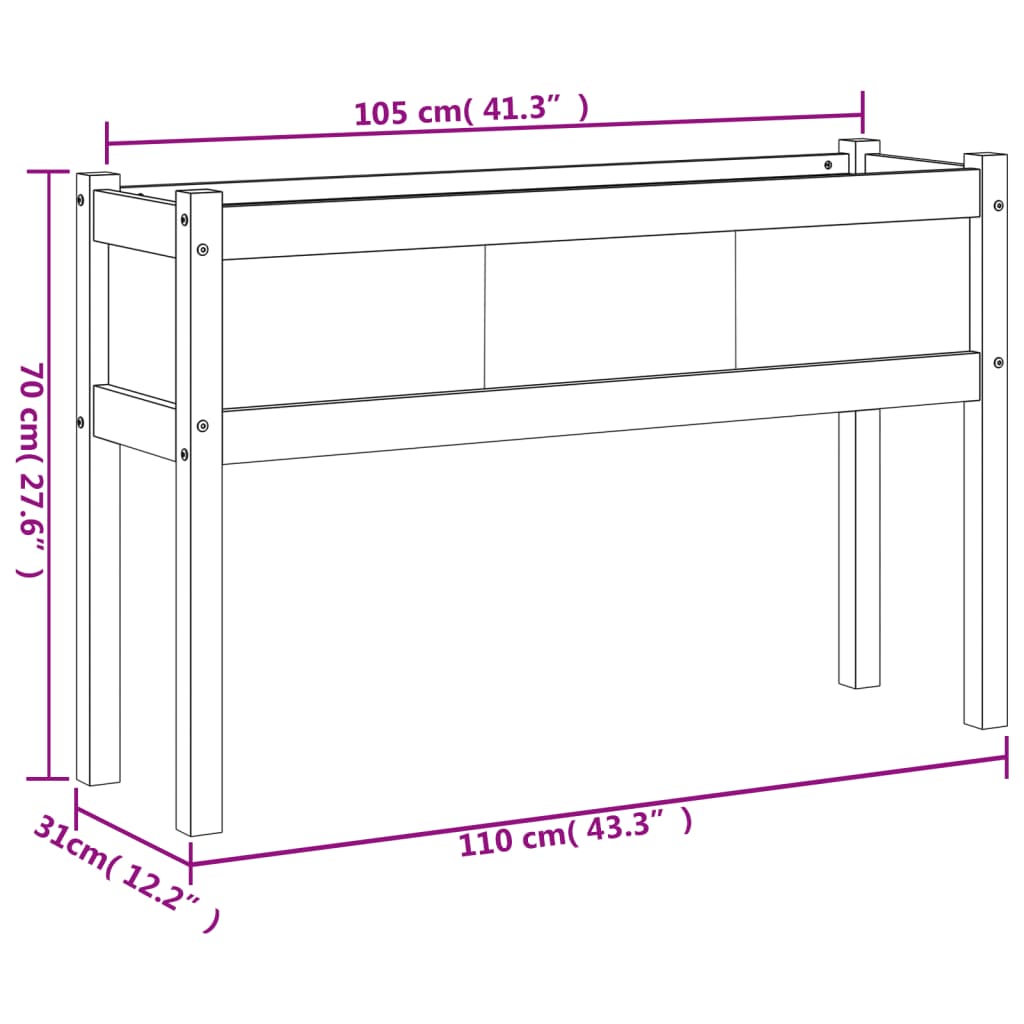 Plantenbak met poten 110x31x70 cm massief grenenhout is nu te koop bij PeponiXL, paradijselijk wonen!