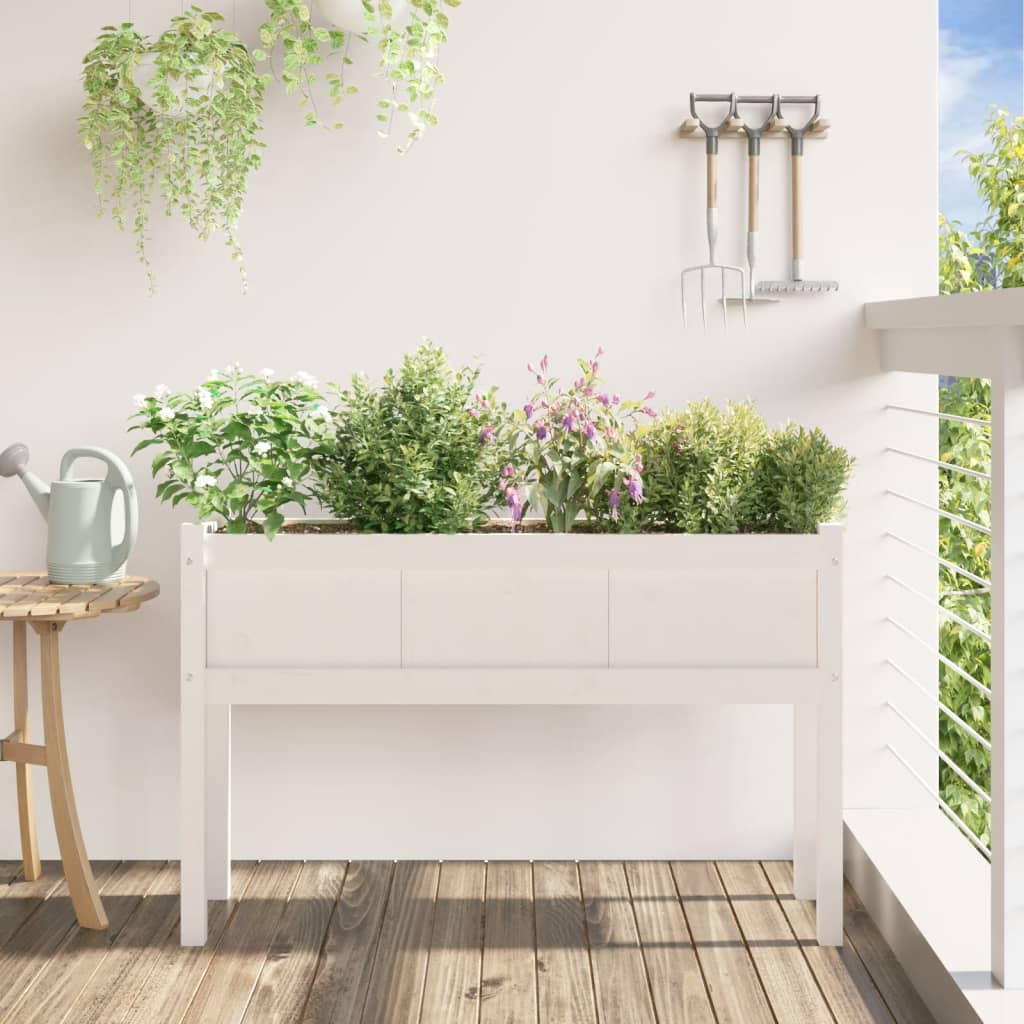 Plantenbak met poten 110x31x70 cm massief grenenhout wit is nu te koop bij PeponiXL, paradijselijk wonen!
