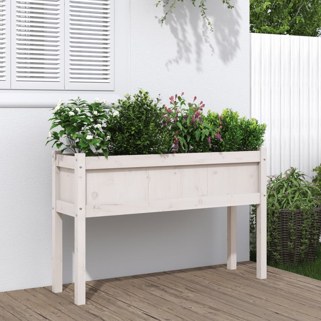 Plantenbak met poten 110x31x70 cm massief grenenhout wit is nu te koop bij PeponiXL, paradijselijk wonen!