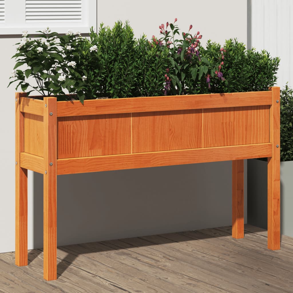 Plantenbak met poten 110x31x70 cm grenenhout wasbruin is nu te koop bij PeponiXL, paradijselijk wonen!