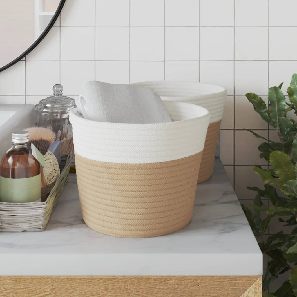 Opbergmanden 2 st Ø 24x18 cm katoen beige en wit is nu te koop bij PeponiXL, paradijselijk wonen!