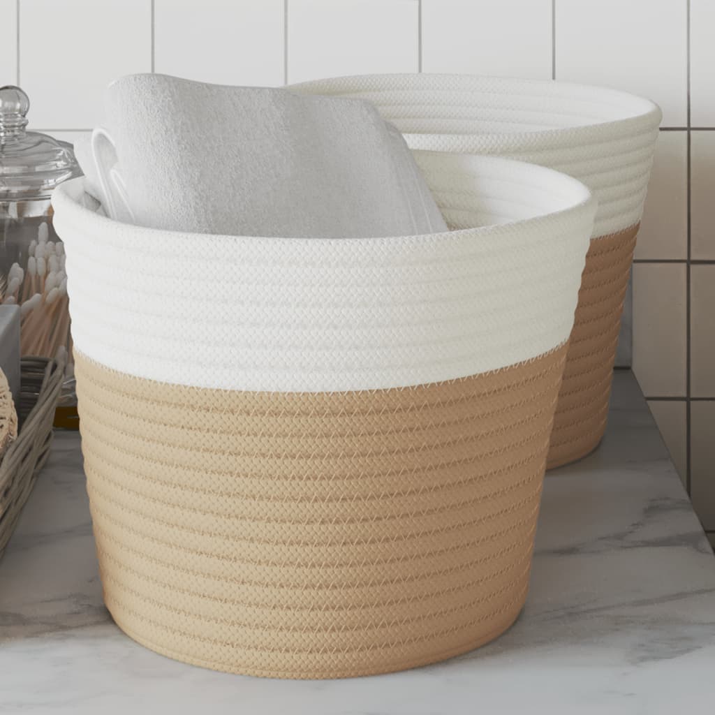 Opbergmanden 2 st Ø 24x18 cm katoen beige en wit is nu te koop bij PeponiXL, paradijselijk wonen!