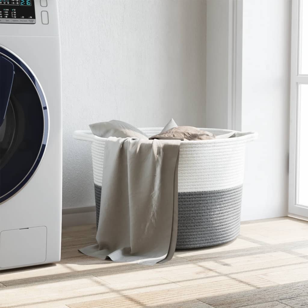 Wasmand Ø 55x36 cm katoen grijs en wit is nu te koop bij PeponiXL, paradijselijk wonen!
