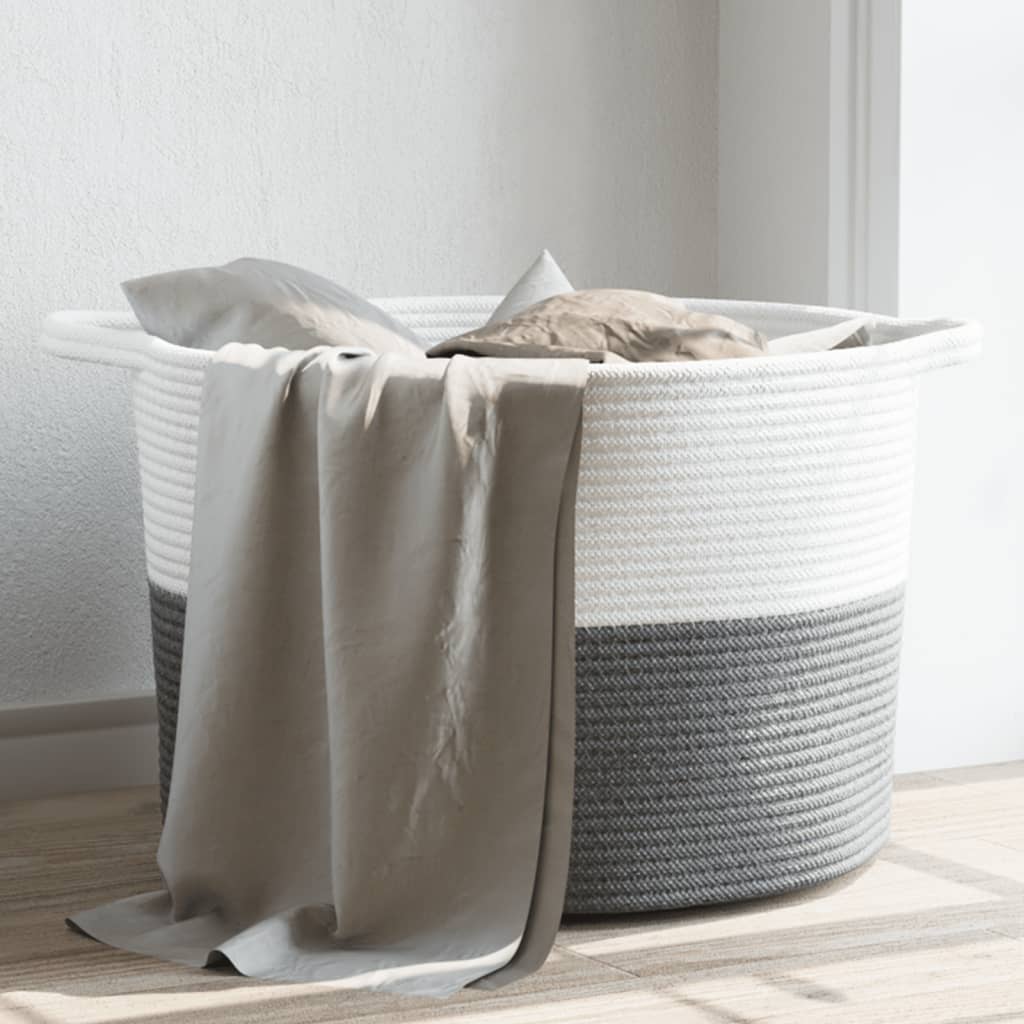Wasmand Ø 55x36 cm katoen grijs en wit is nu te koop bij PeponiXL, paradijselijk wonen!