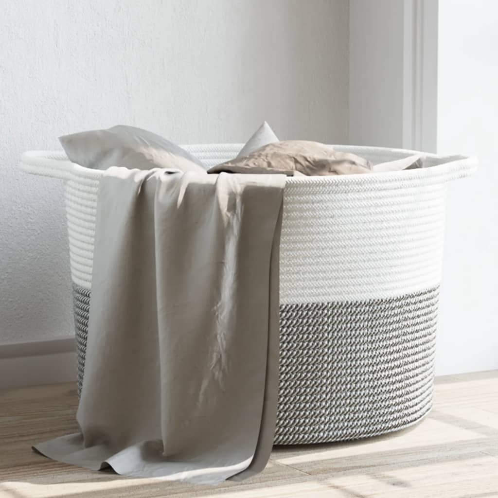 Wasmand Ø 55x36 cm katoen grijs en wit is nu te koop bij PeponiXL, paradijselijk wonen!