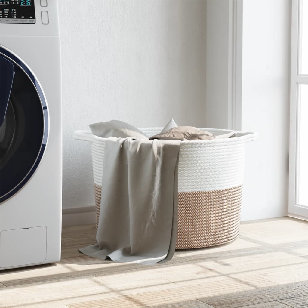 Wasmand Ø 55x36 cm katoen bruin en wit is nu te koop bij PeponiXL, paradijselijk wonen!