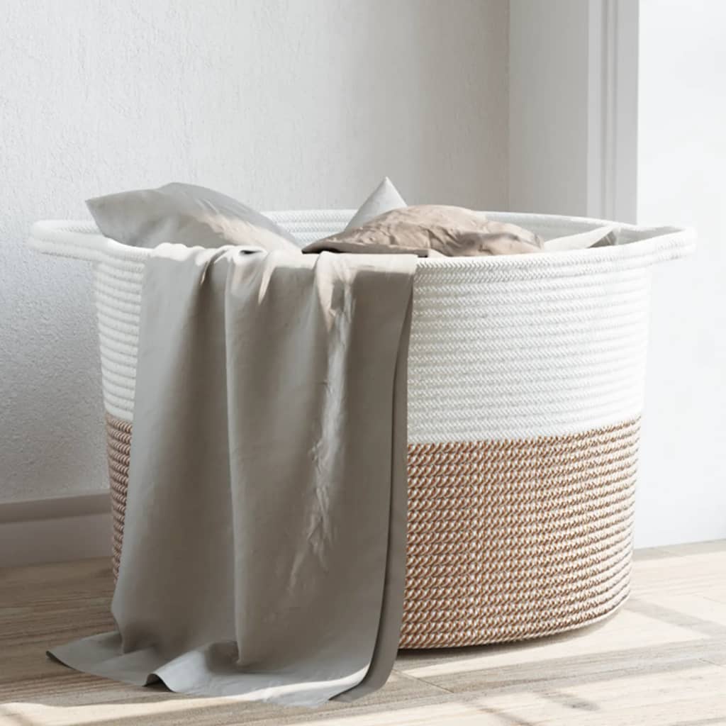 Wasmand Ø 55x36 cm katoen bruin en wit is nu te koop bij PeponiXL, paradijselijk wonen!