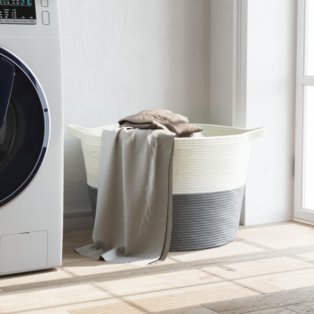 Wasmand Ø 60x36 cm katoen grijs en wit is nu te koop bij PeponiXL, paradijselijk wonen!