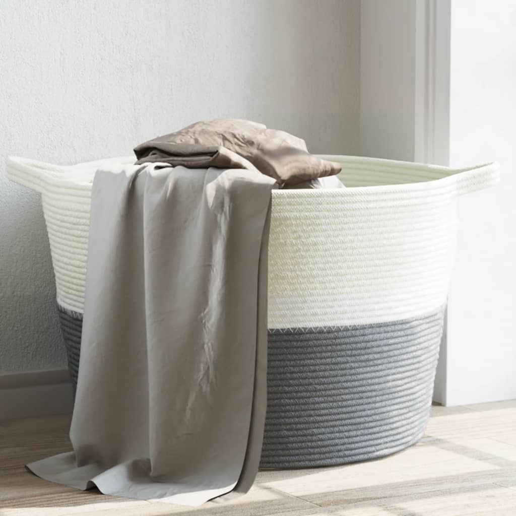 Wasmand Ø 60x36 cm katoen grijs en wit is nu te koop bij PeponiXL, paradijselijk wonen!