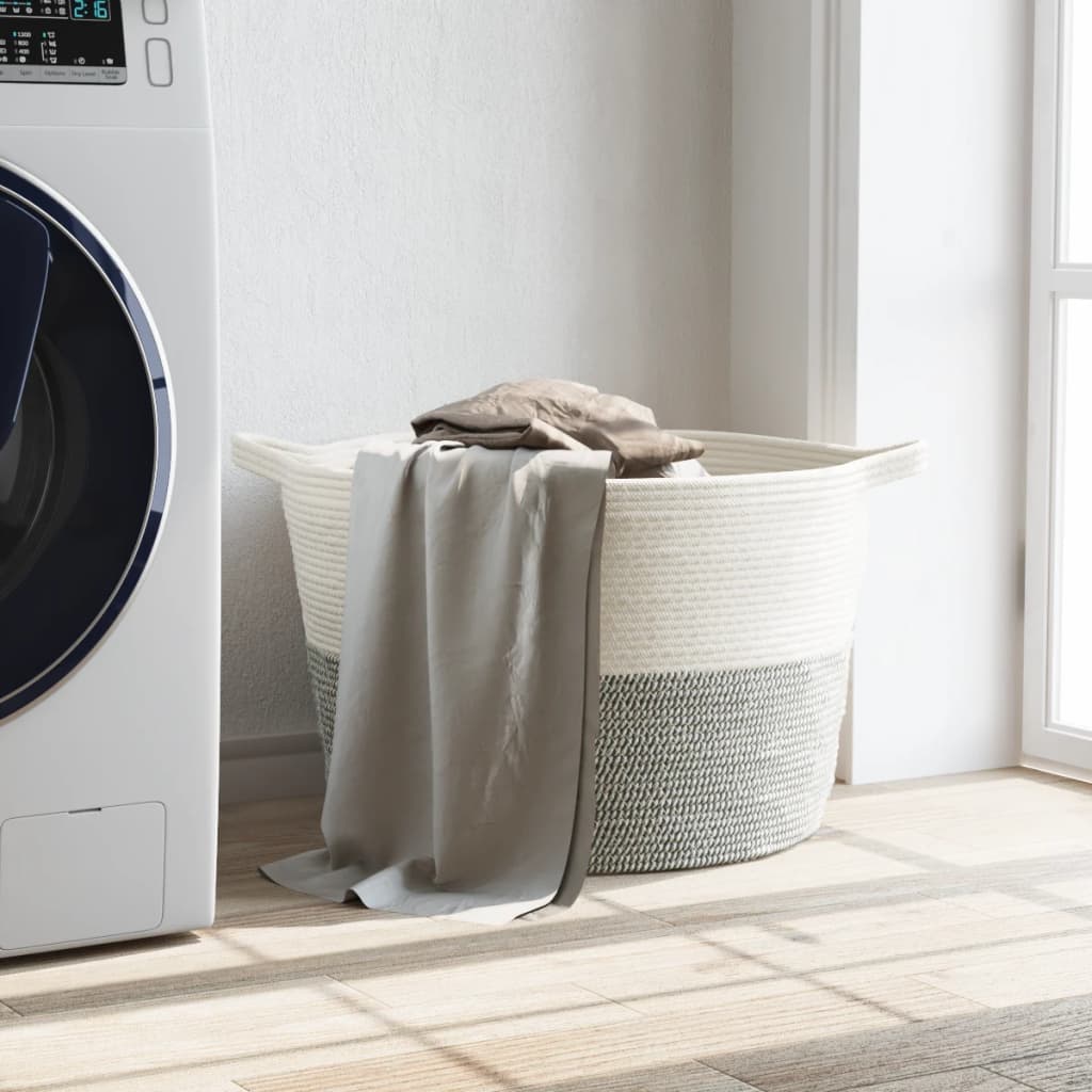 Wasmand Ø 60x36 cm katoen grijs en wit is nu te koop bij PeponiXL, paradijselijk wonen!