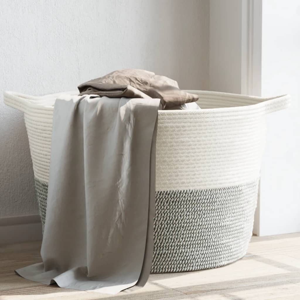 Wasmand Ø 60x36 cm katoen grijs en wit is nu te koop bij PeponiXL, paradijselijk wonen!