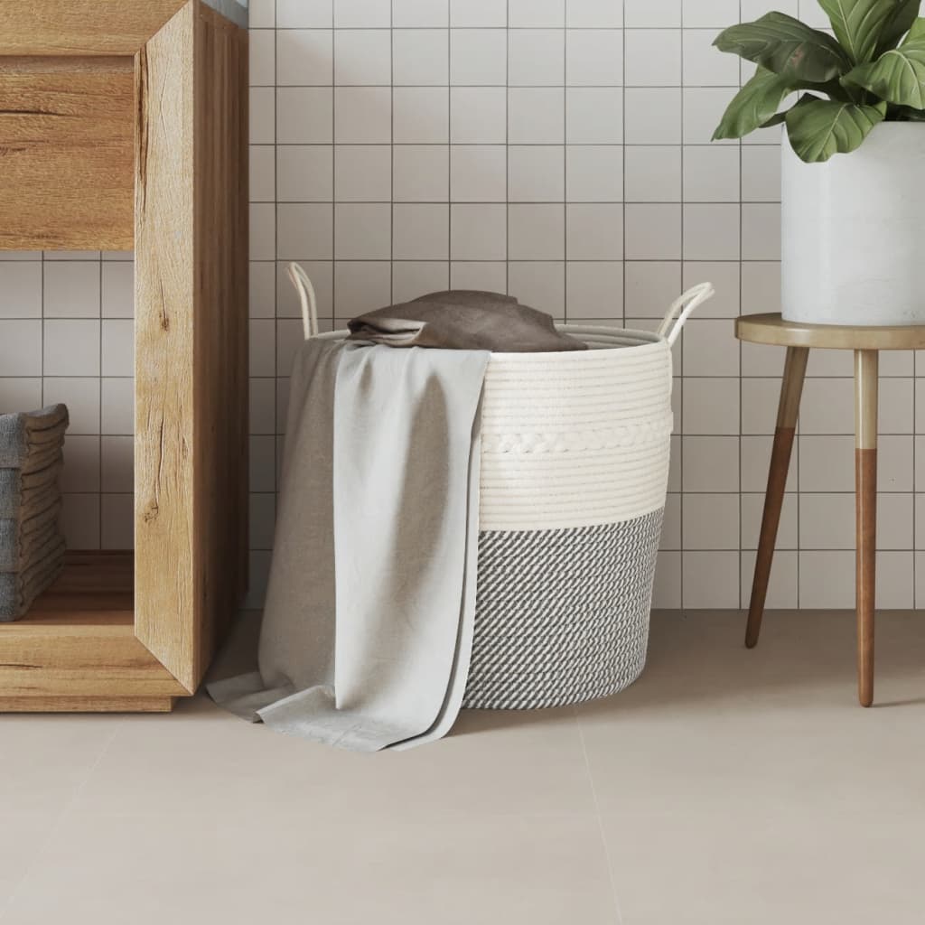 Opbergmand Ø 43x38 cm katoen grijs en wit is nu te koop bij PeponiXL, paradijselijk wonen!