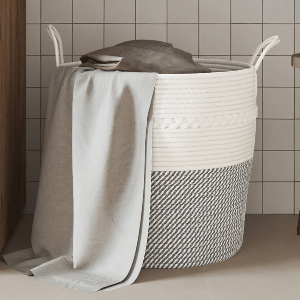 Opbergmand Ø 43x38 cm katoen grijs en wit is nu te koop bij PeponiXL, paradijselijk wonen!